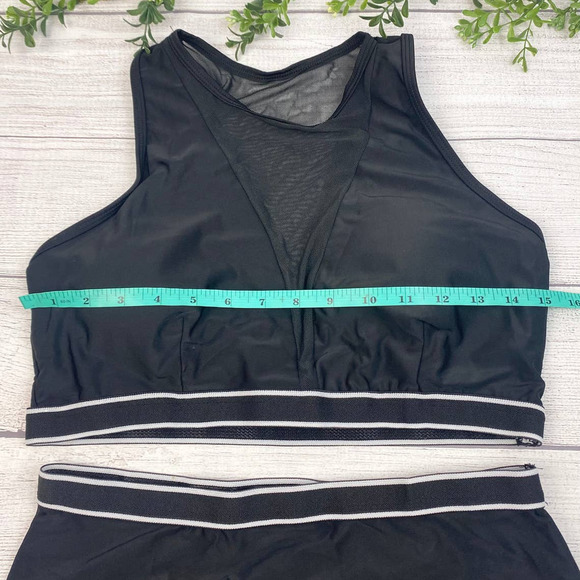 NEW Ladies Contrast Black and White Mesh Accent Tankini Large - Picture 7 of 11